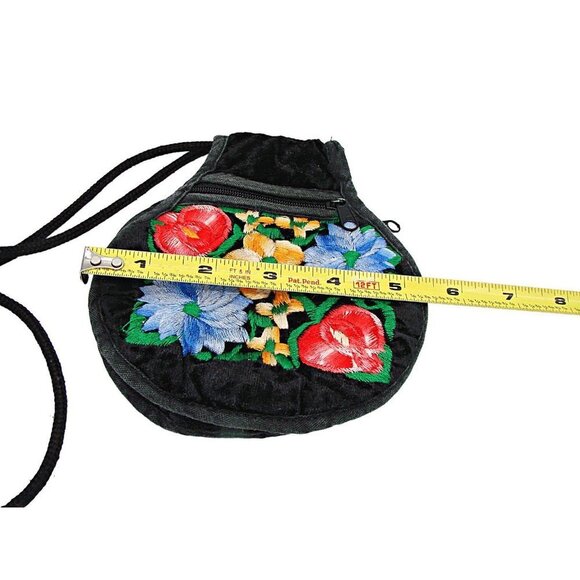 Hand Embroidered Velvet Mini Crossbody Bag Purse Multicolor Floral Stitched Flat - Picture 5 of 12